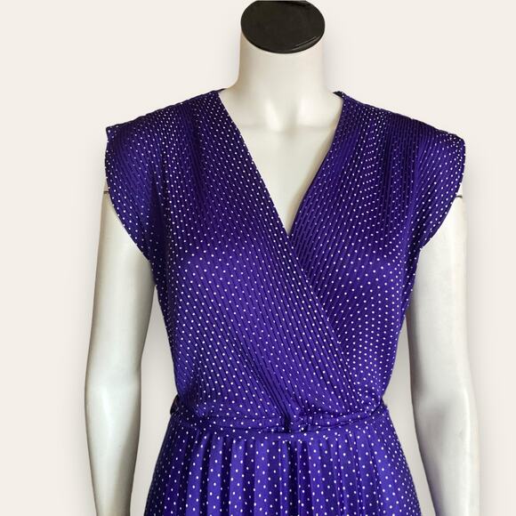 Indigo purple fit and flare short sleeve polkadot dress size 40 - Picture 4 of 6